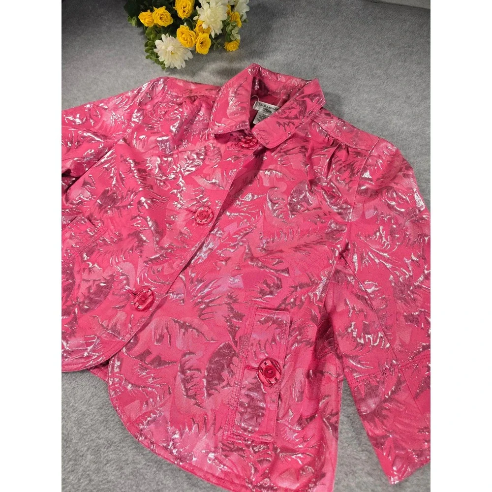Laura Ashley Blazer Petites PM Medium Jacket Crop‎ Metallic Pink Top Barbiecore